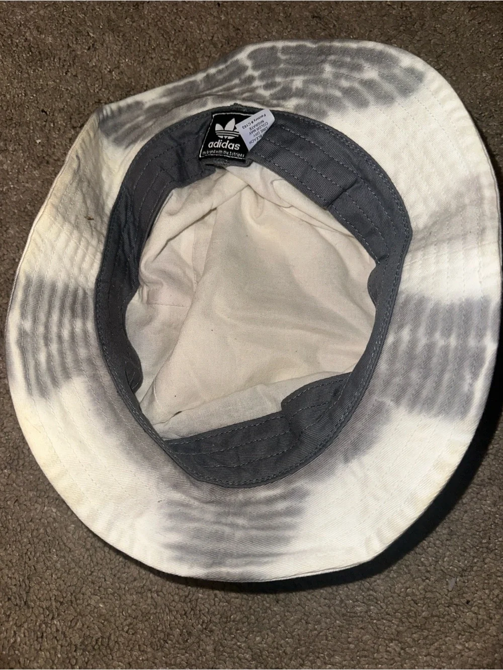 adidas Tie-Dye Trefoil Bucket Hat in White and Gray